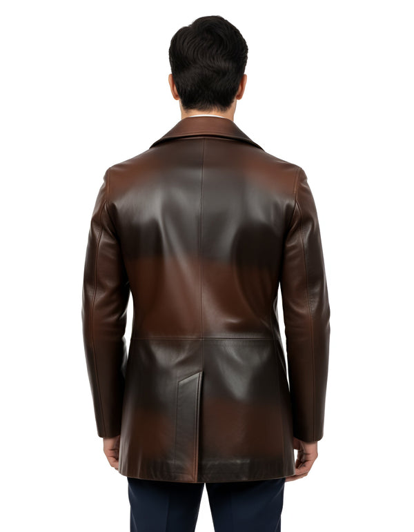 Brown Leather Peacoat for Men – Timeless Style- ChersDelights