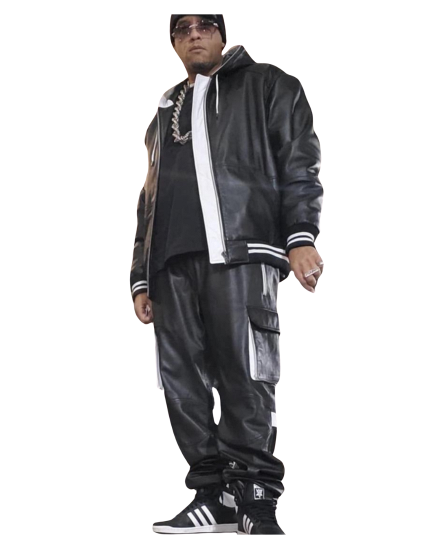 Picture of a model wearing our Mens Leather Sweat Suit.