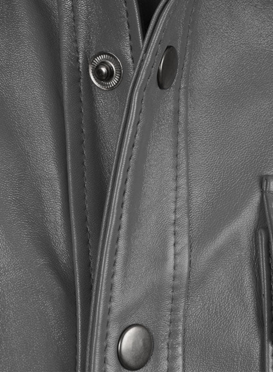 Picture of our Grey Leather shirt  close up  view