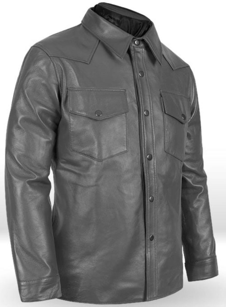 Picture of our Grey Leather shirt  side view.