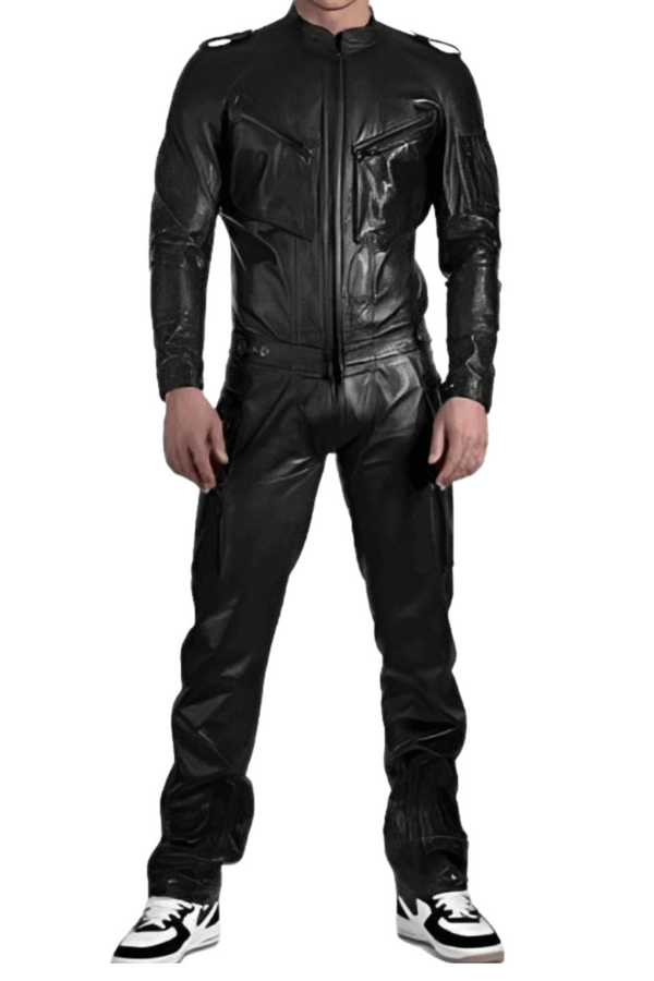 Premium Mens Black Leather Jumpsuit | ChersDelights Luxury Leather