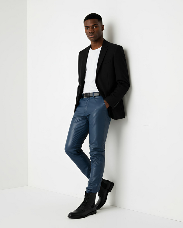 Mens Blue Leather Pants