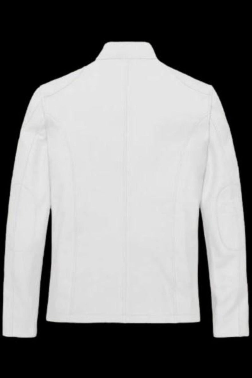 Picture of our White Cafe Racer Jacket, back view.
