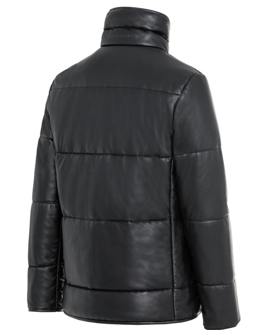 Picture of our Mens Leather Jacket Quilted | Square Pattern., back view.