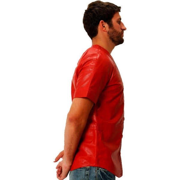 Mens Leather Baseball Jersey Nappa Sheepskin Red/White/Blue / Small