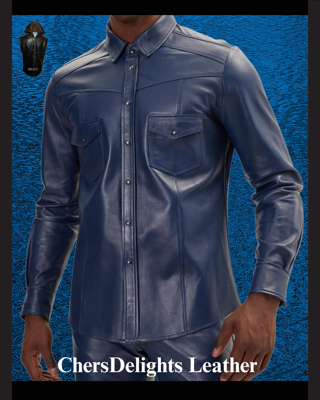 Men's Leather shirt in Navy, front view