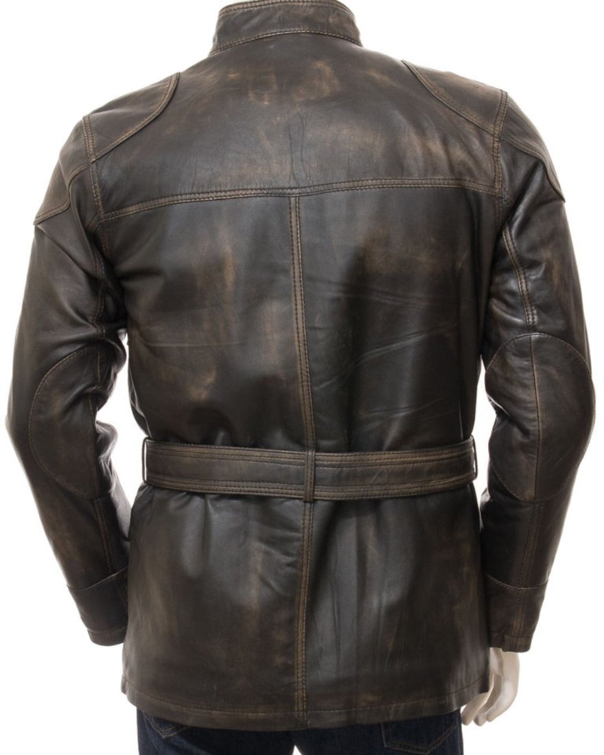 Picture of our Brown Leather Jacket Distressed back view.