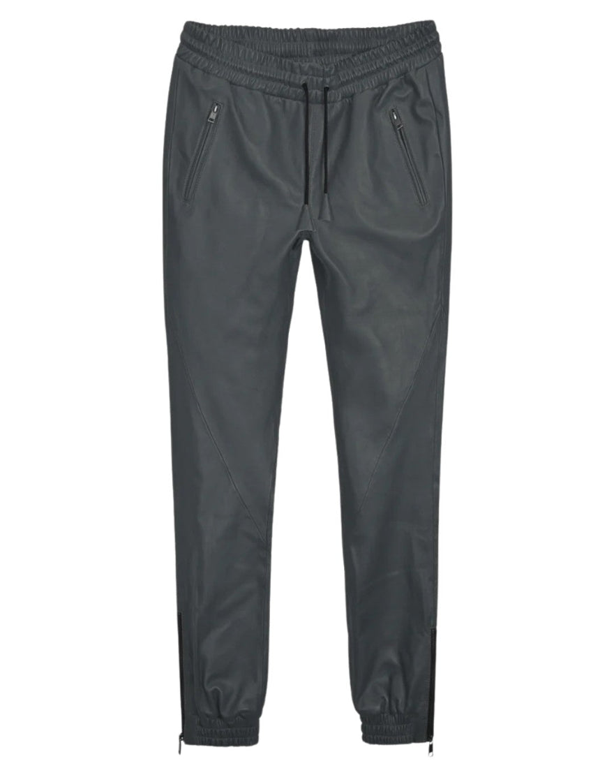 Picture of our Grey Leather Joggers, front view.