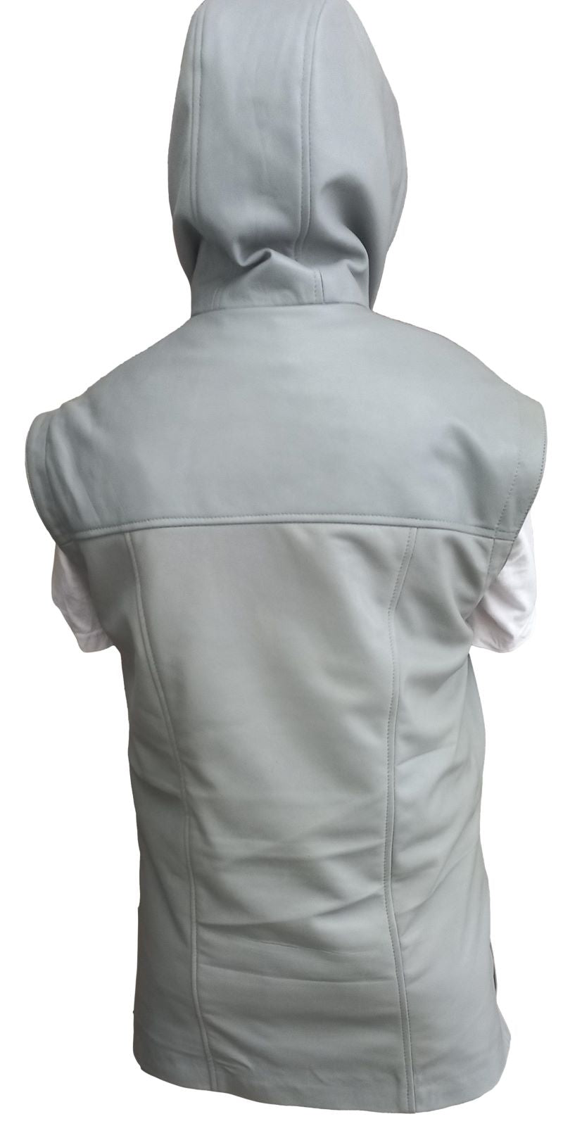Effortless Cool: Premium Leather Vest in gray with Hood- ChersDelights  Leather Apparel