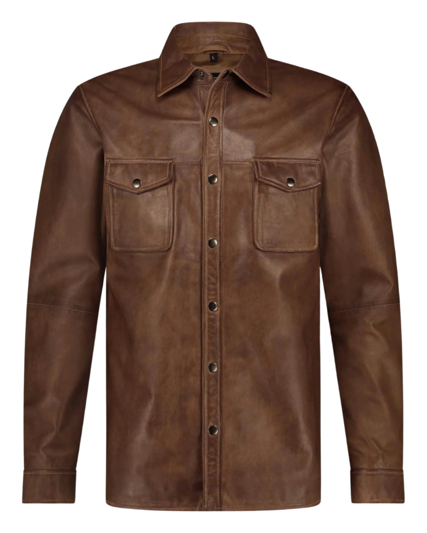 Brown Vegan Leather Shirt Jacket Online Shopping | OXXOSHOP