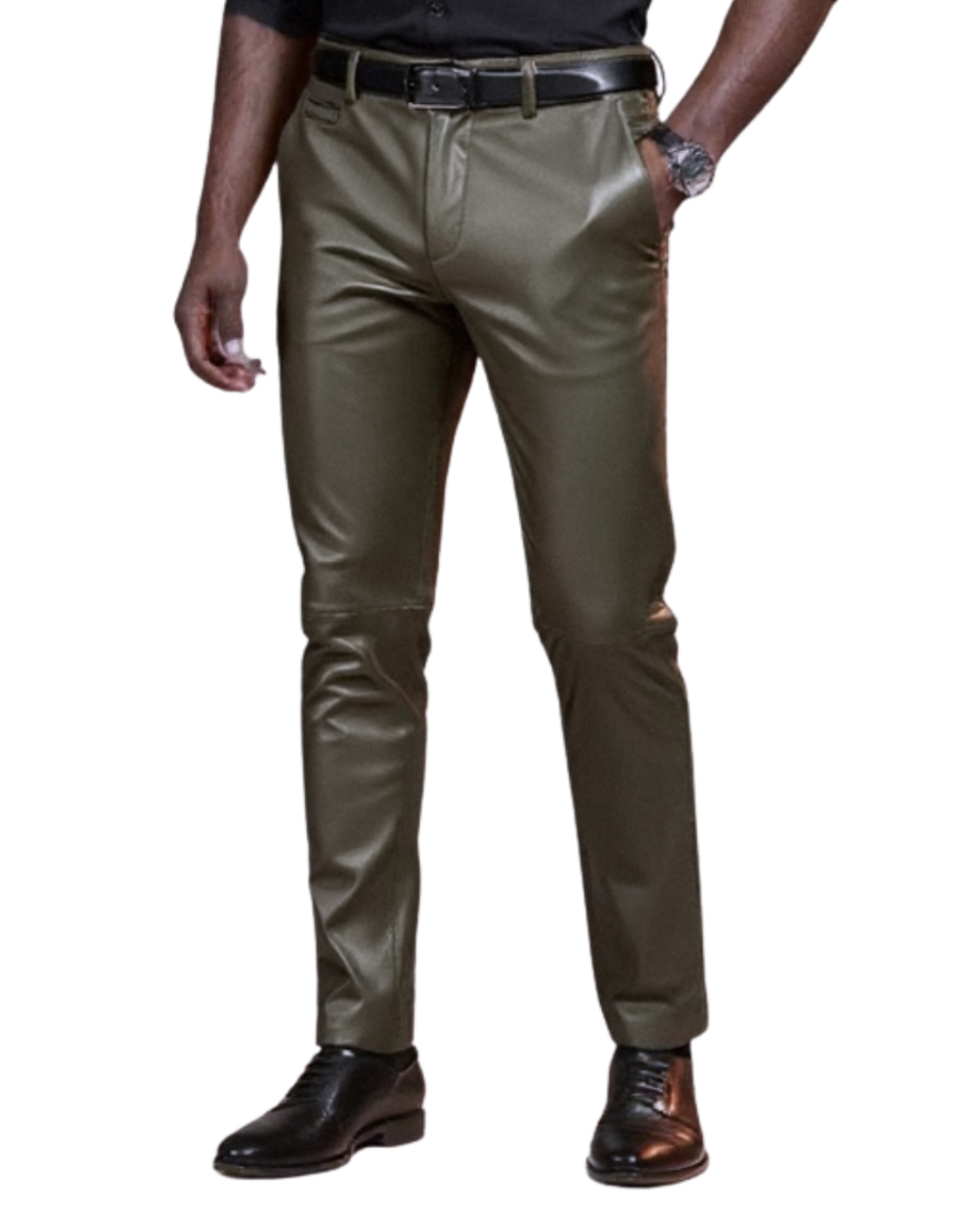 Mens Olive Green Leather Pants