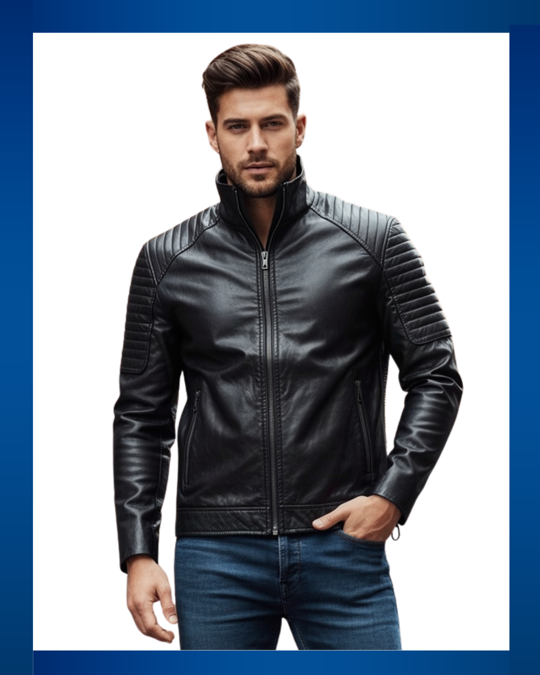 Mens Black Leather Cafe Racer Jacket