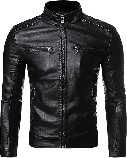 Mens Black Leather Cafe Racer Jacket