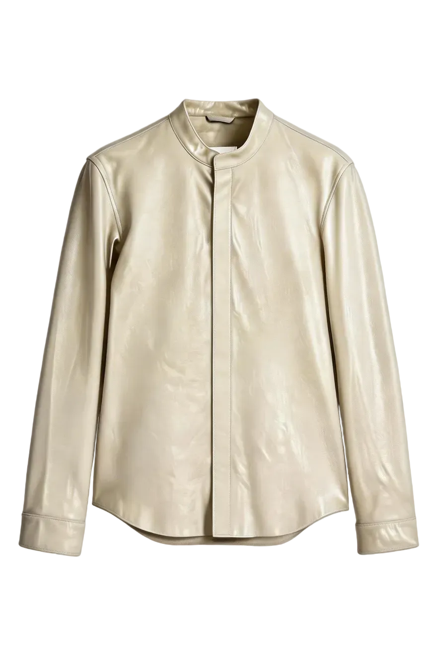 Our Cream Long Sleeve Leather Shirt on a white background