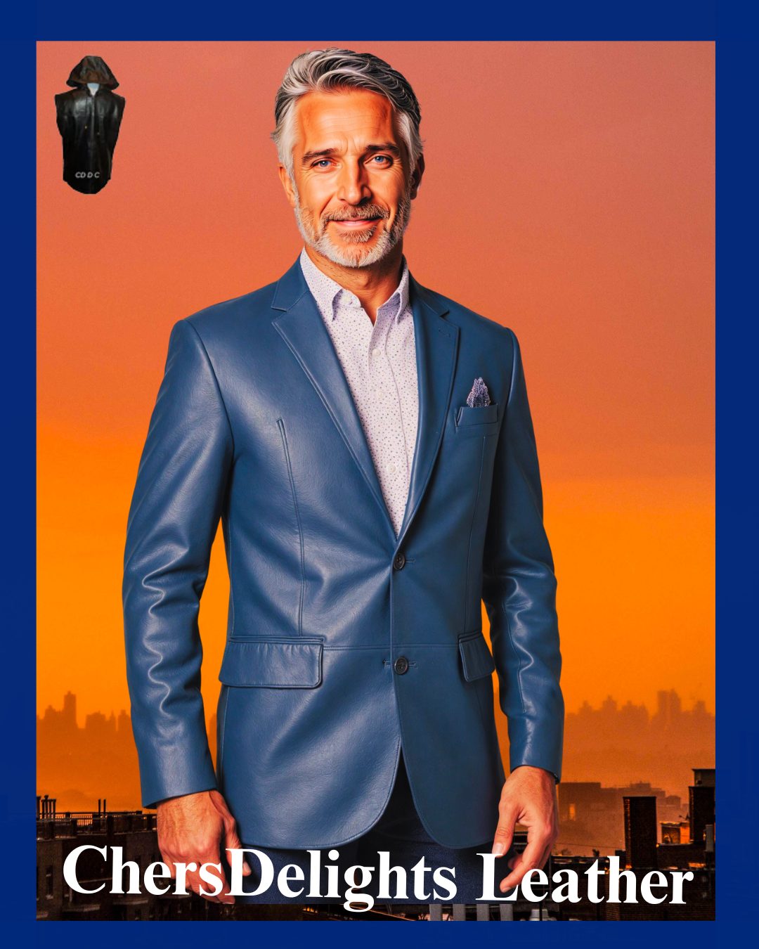 Men&#39;s Blue Leather Blazer