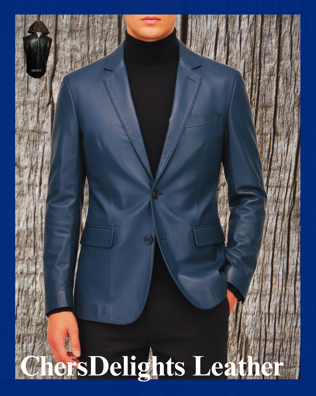 Men&#39;s Blue Leather Blazer