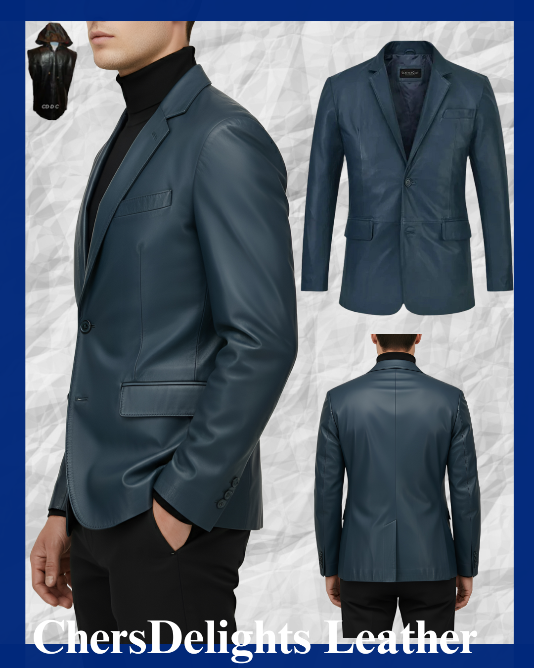 Men&#39;s Blue Leather Blazer