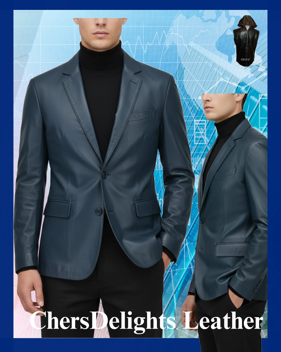 Men&#39;s Blue Leather Blazer