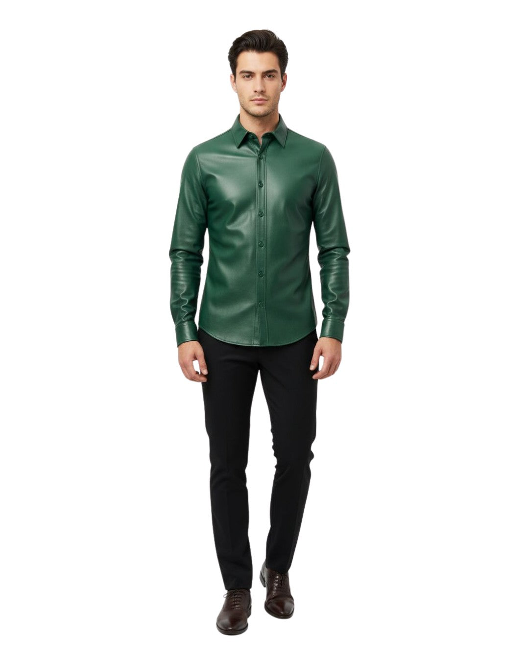 Mens Green Leather Shirt