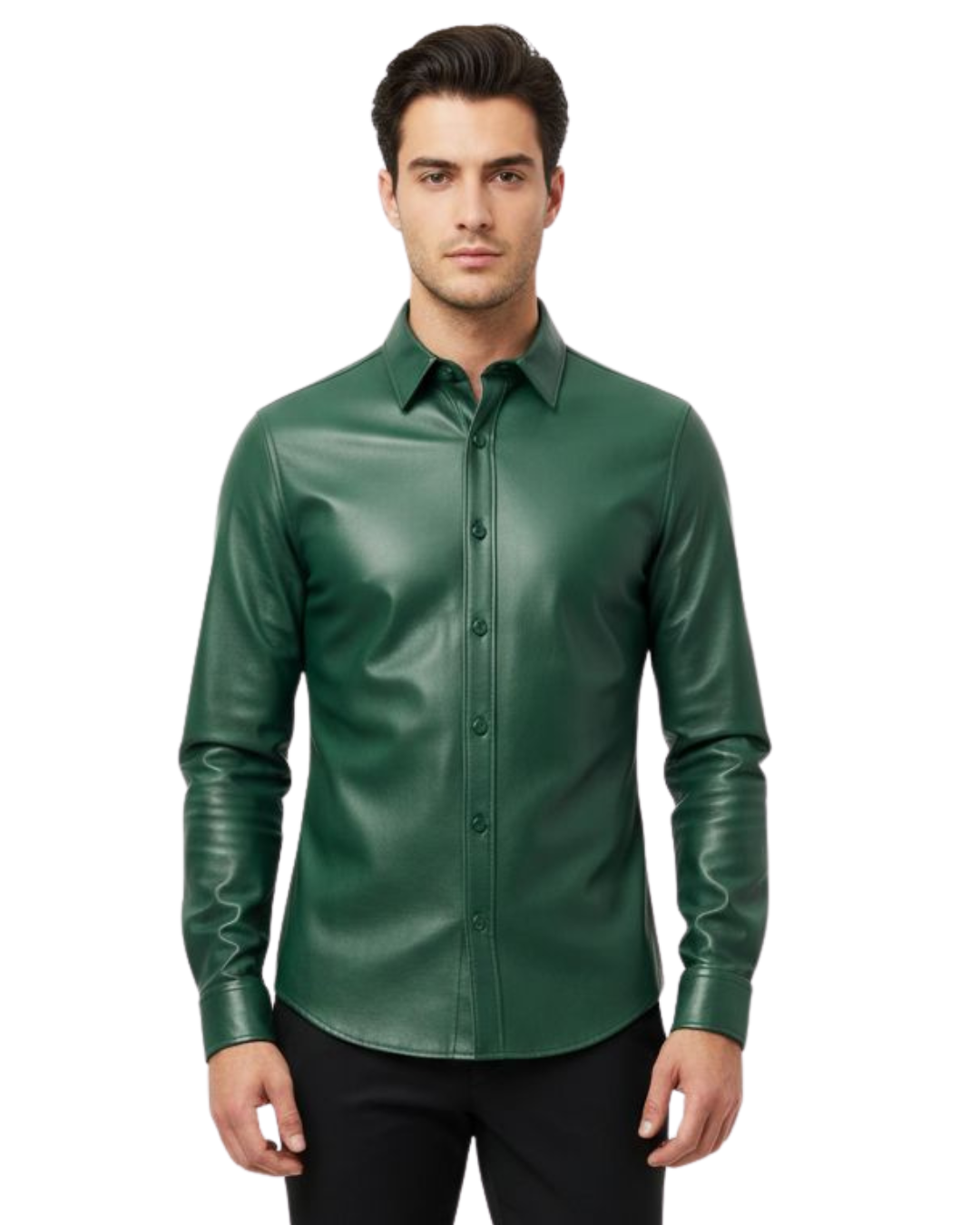 Mens Green Leather Shirt