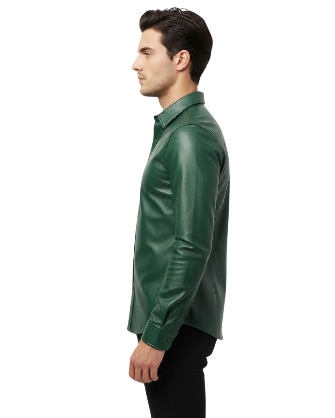 Mens Green Leather Shirt