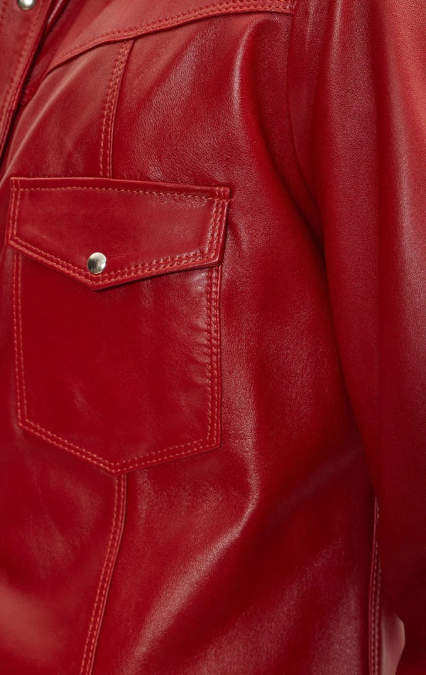 Make a Lasting Impression with our Stylish Mens Red Leather Shirt- ChersDelights Leather Apparel