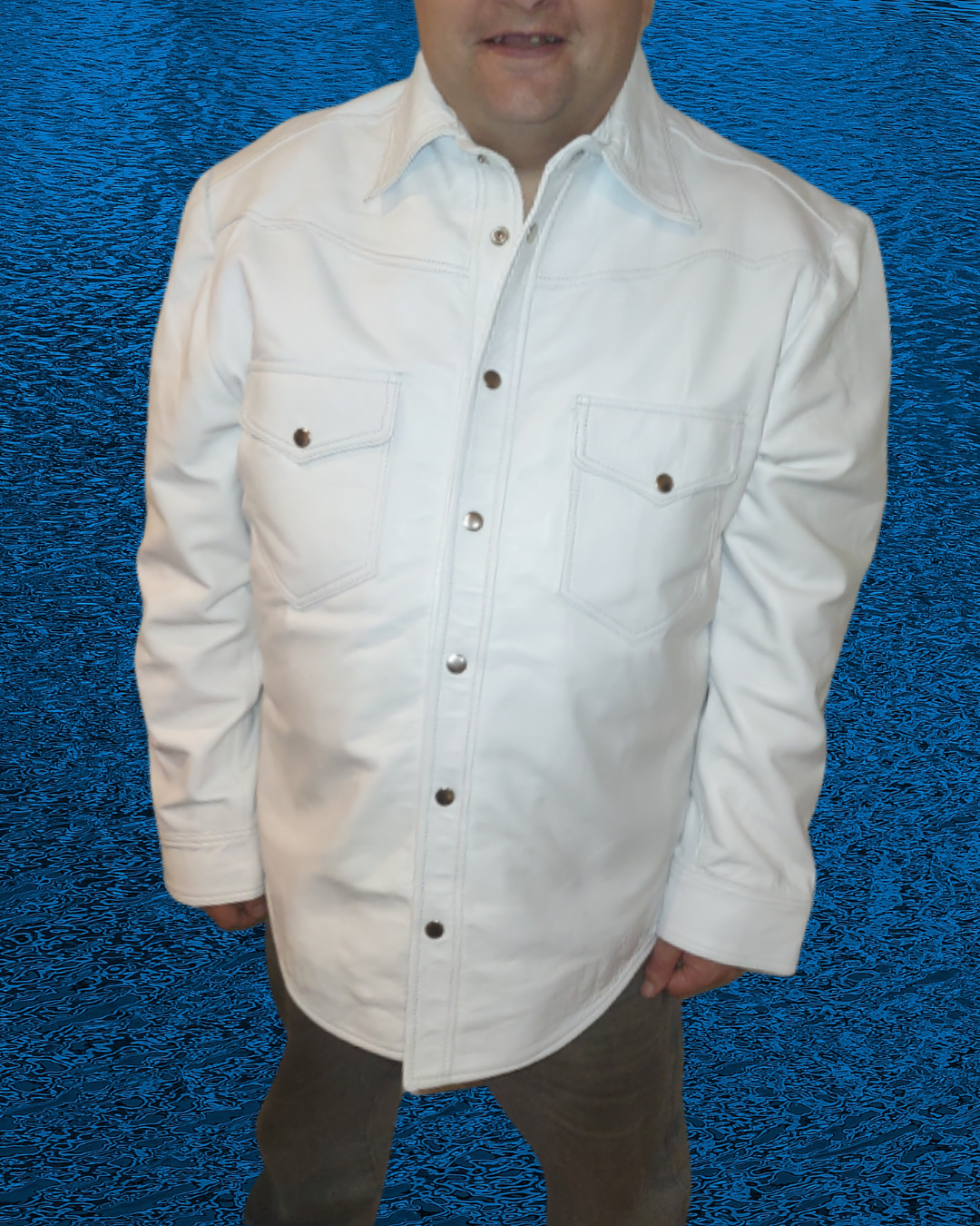 Mens White Leather Shirt