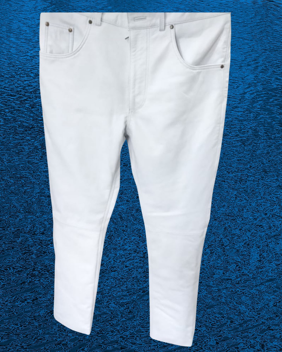 Mens White Leather Jeans