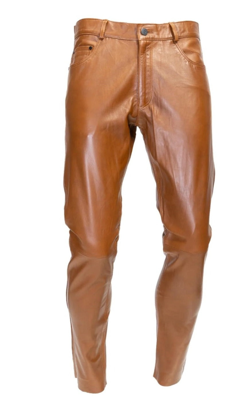 Photo of our Brown Leather Jeans, front view
