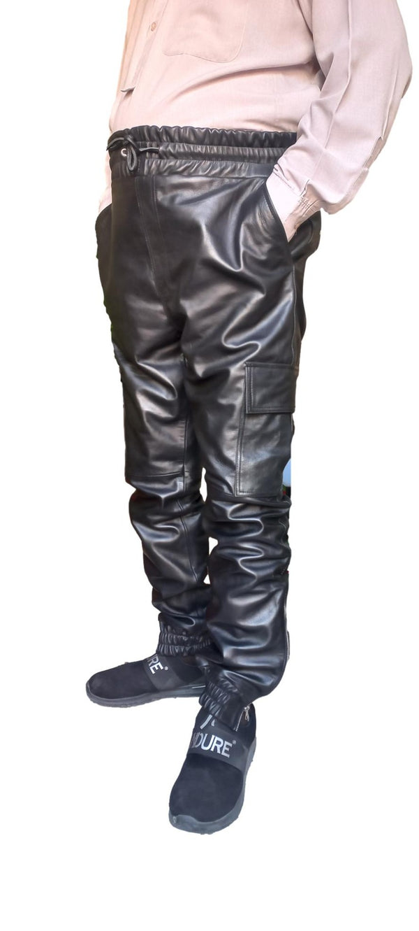 Experience Versatile Style with our Black Leather Cargo Pants ...