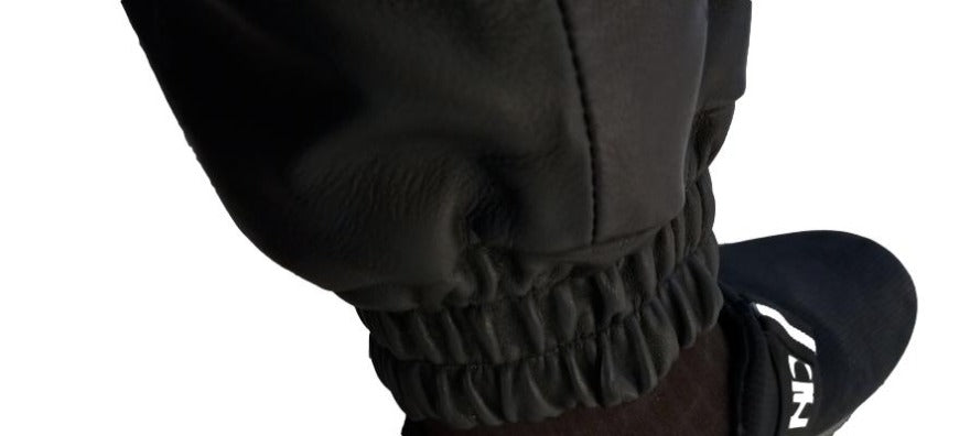 Close up image of the ankle ribbing, side view.