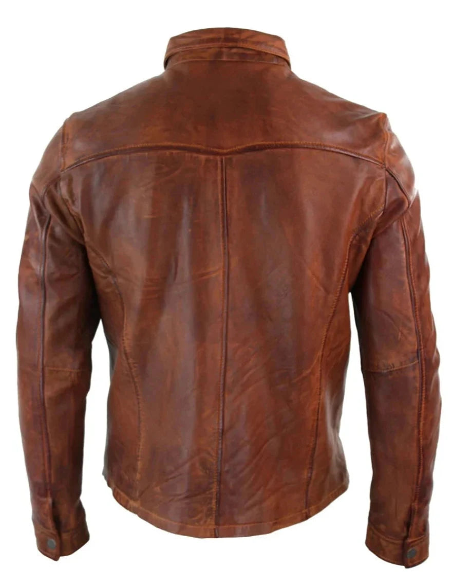 Picture of our Leather Shirt Jacket Brown, back view