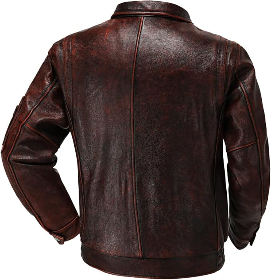 Picture of our Men&#39;s Dark Brown Leather Bomber Jack , back view