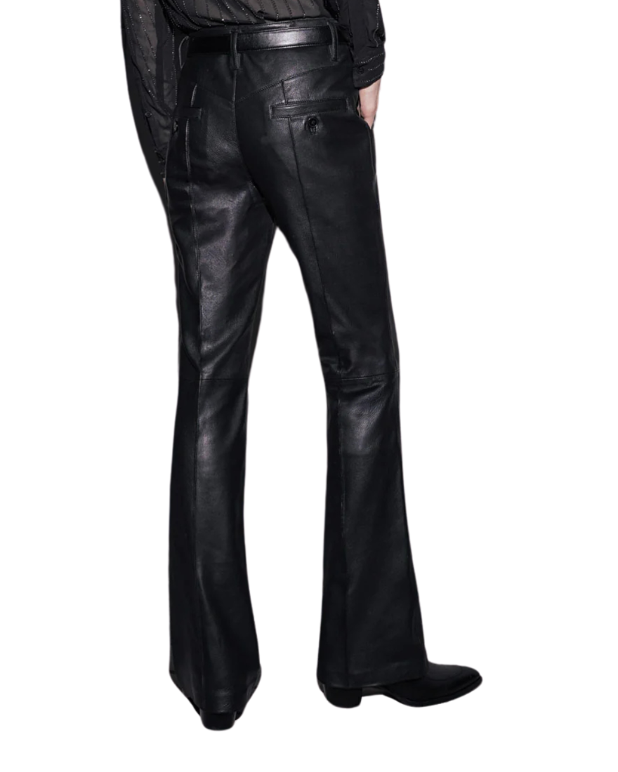 Mens Black Flared Leather Pants Inspired by Kendrick Lamar, Super Mens Black Flared Leather Pants Inspired by Kendrick Lamar, Super