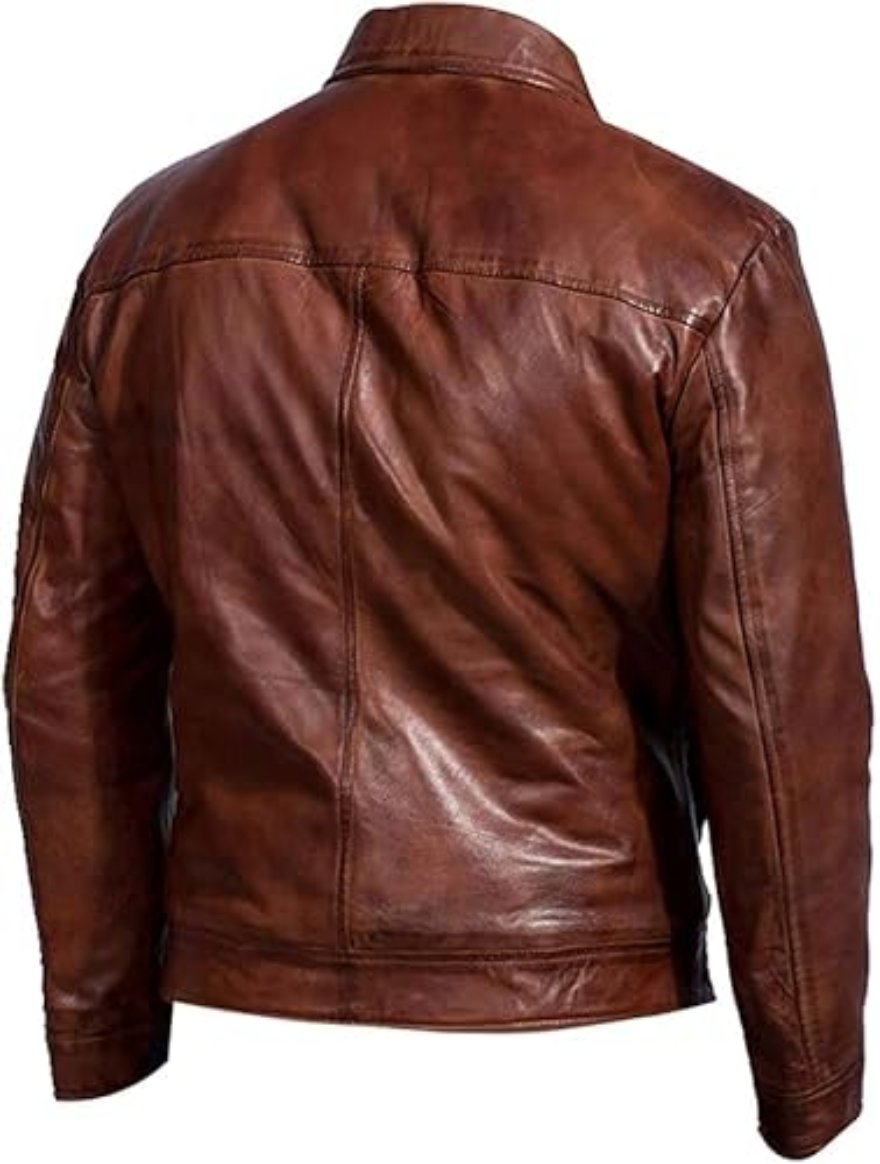 Picture of our Mens Leather Jacket Dark Brown,  back viw.