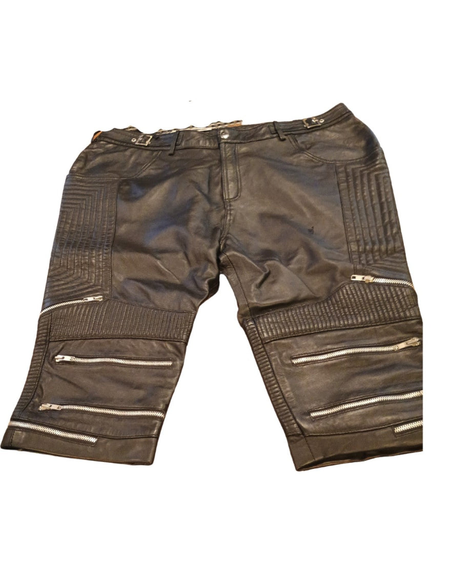 Close up picture of our Mens Leather Shorts With Zippers.