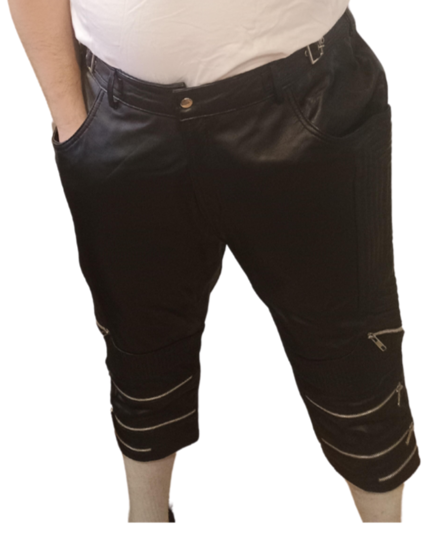 Picture of our Mens Leather Shorts With Zippers on a model, front view.