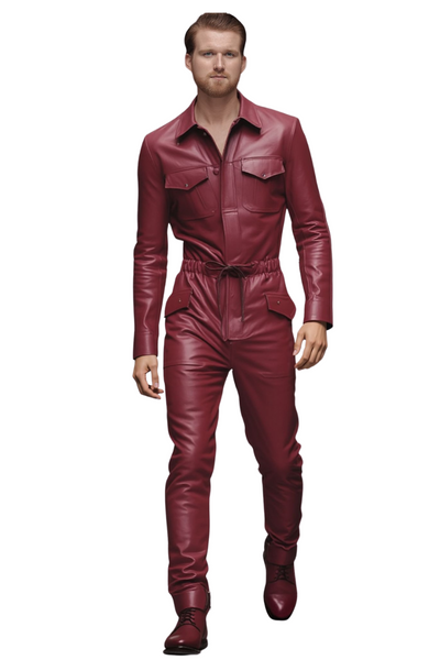 Bold. Unforgettable – Men's Red Leather Jumpsuit by ChersDelights