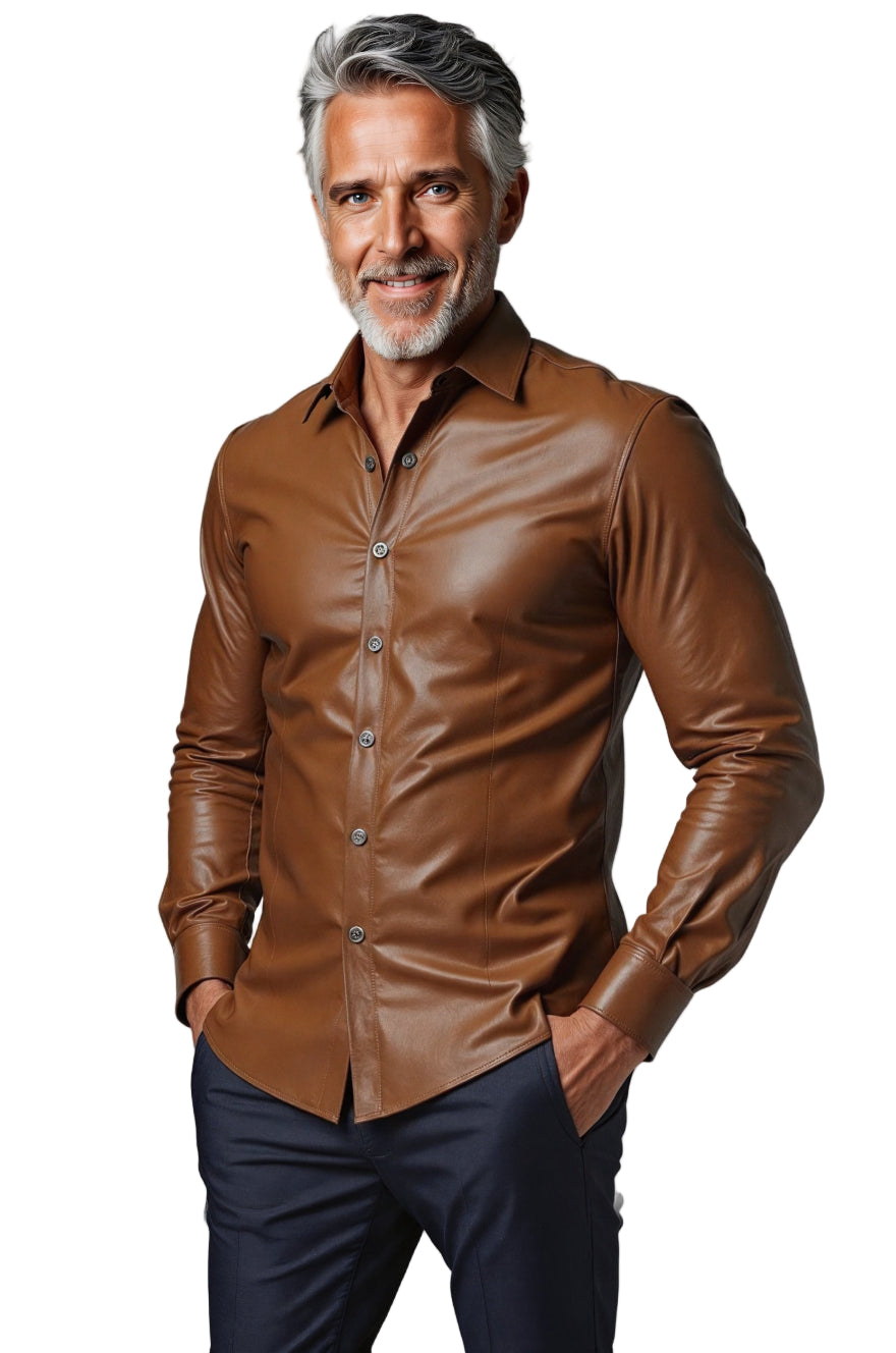 Modern Mens Tan Leather Shirt