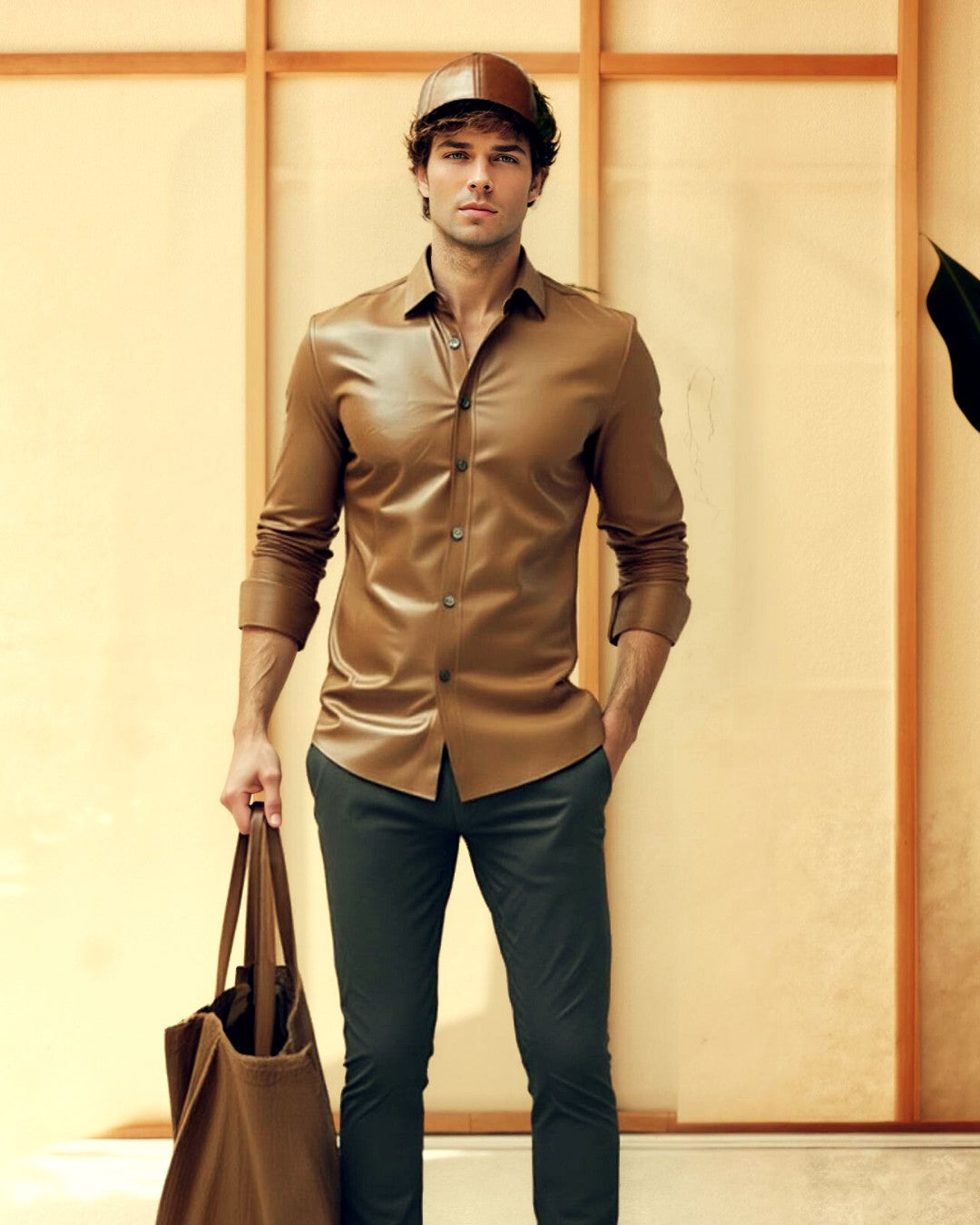 Modern Mens Tan Leather Shirt
