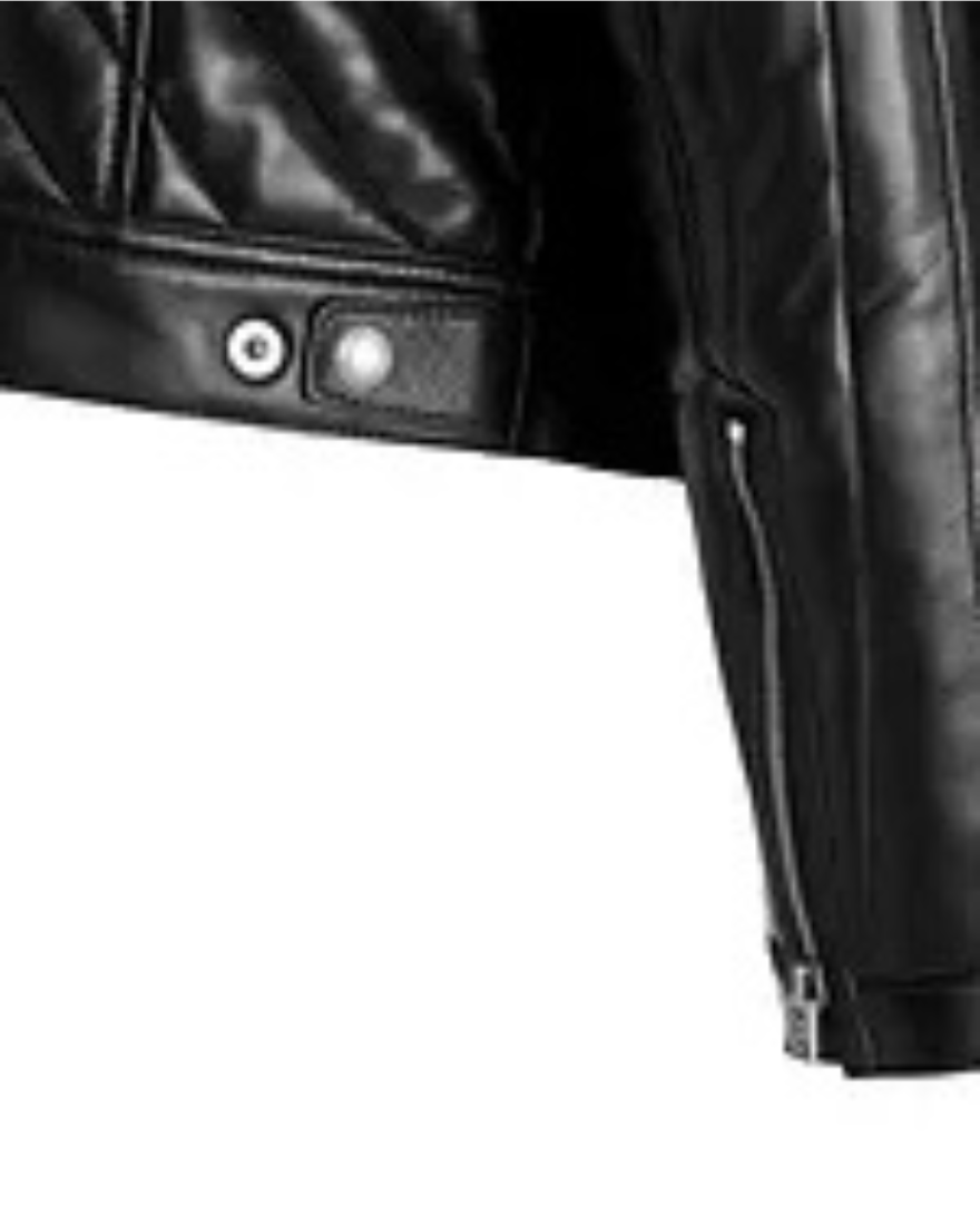 Picture or our Quilted Leather Jacket , close up view of the waist band.