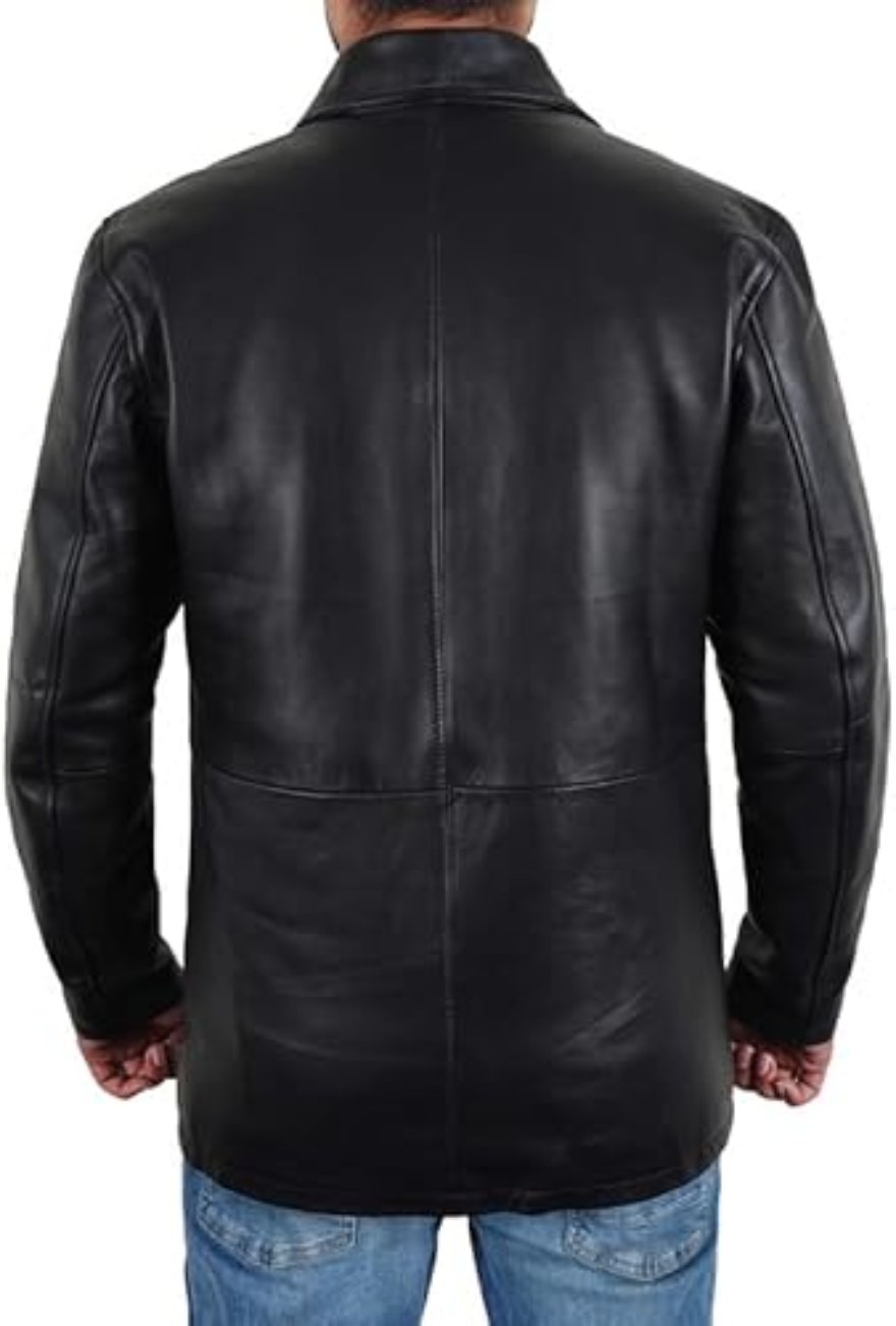 Picture of our Trench Coat Mens Black Leather, Back view.