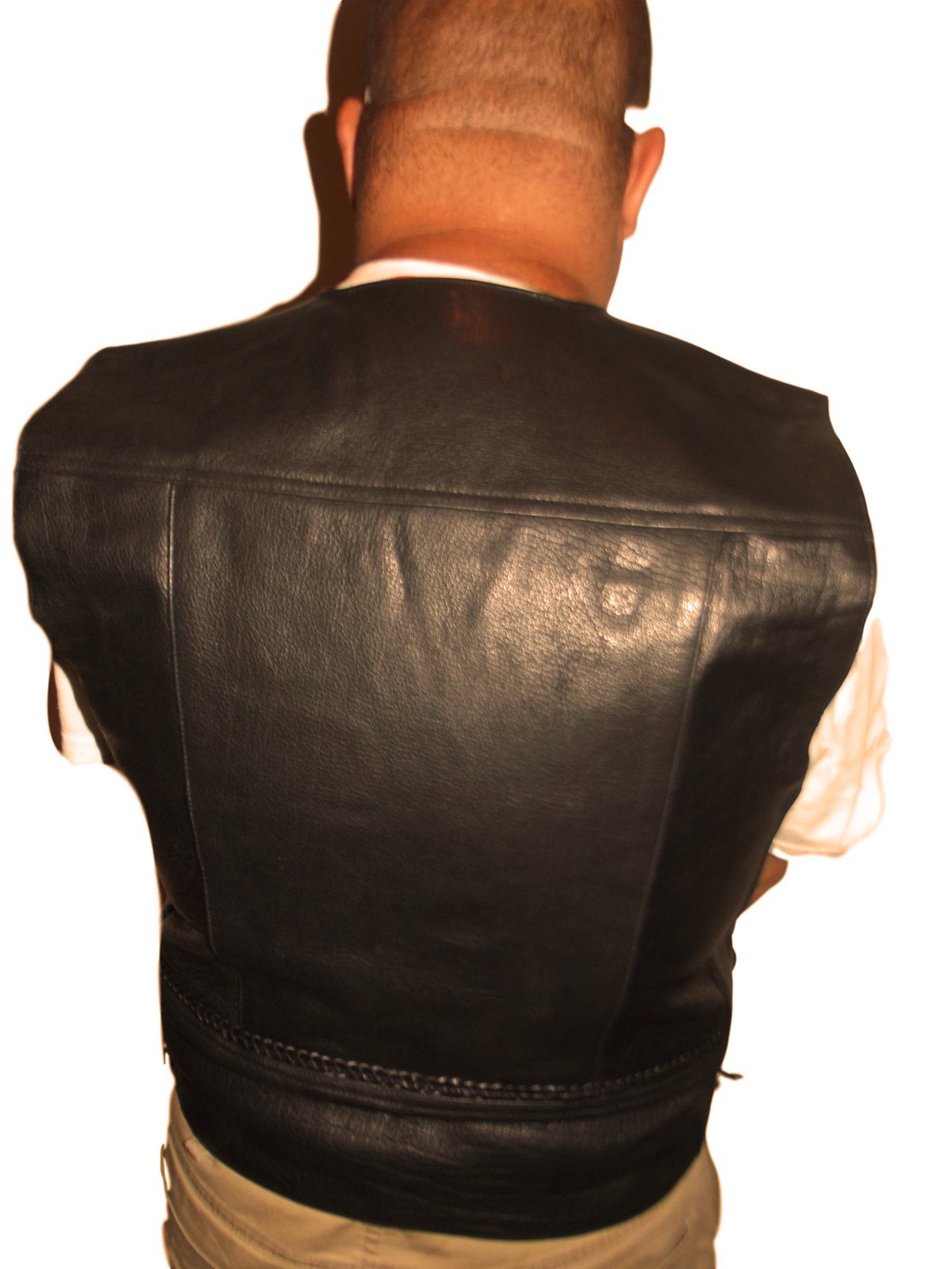 Genuine Leather Men's Motorcycle Vest – Black, Adjustable Side Laces, Lined