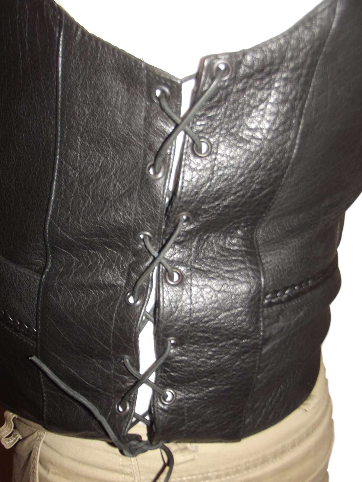 Mens Motorcycle Biker Leather Black Vest Heavy Cowhide with side laces