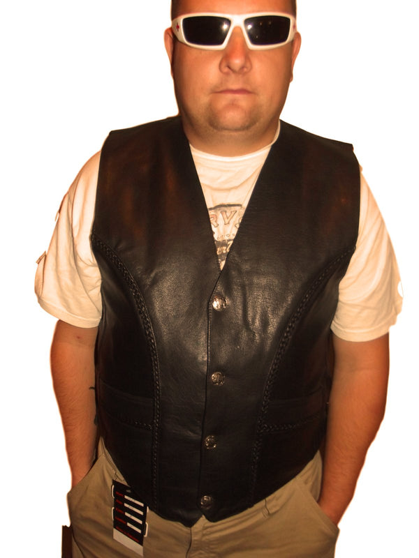Mens Real Leather Suede Leather Vest Red Braided Black Motorcycle Clothing AUS E - Foto 5