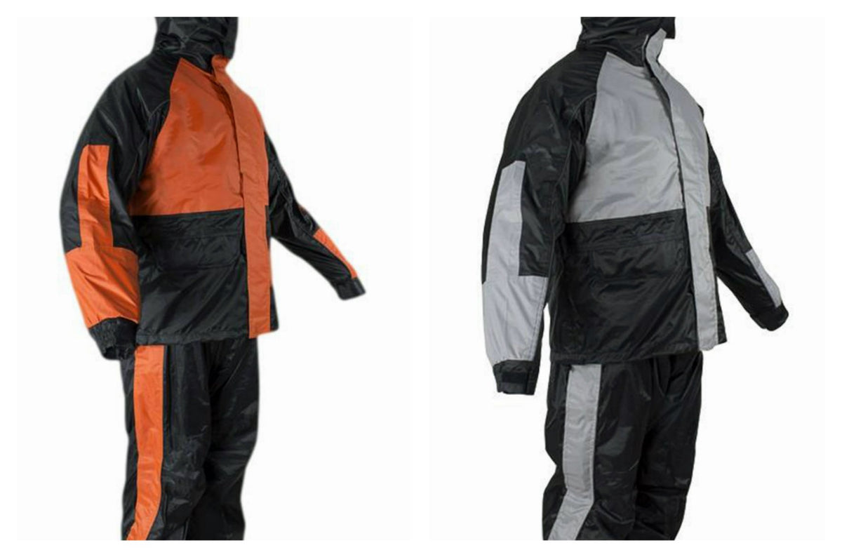 CD D C Mens 2 Piece Black &amp; Orange or Gray Biker Motorcycle Hooded Rain Suits