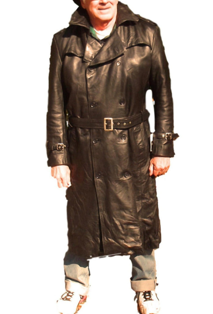 Leather ChersDelights Timeless Style: Black- Full in Length Apparel Leather Coat Trench Mens