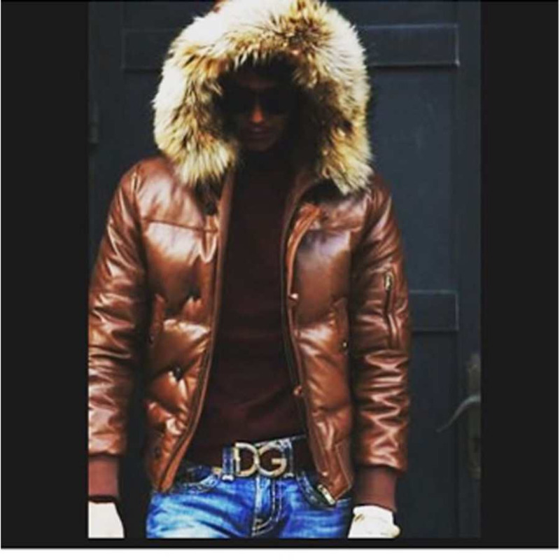 Leather puffer jacket mens Distressed real lamb skin leather quilted Goosy  Down jacket tan color (Small) at Amazon Men's Clothing store