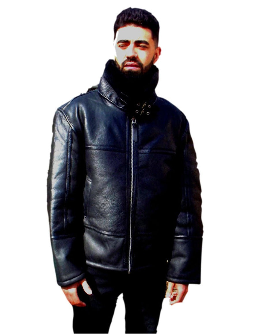 Embrace Winter in Style: Genuine Mens Black Shearling Leather Jacket ...