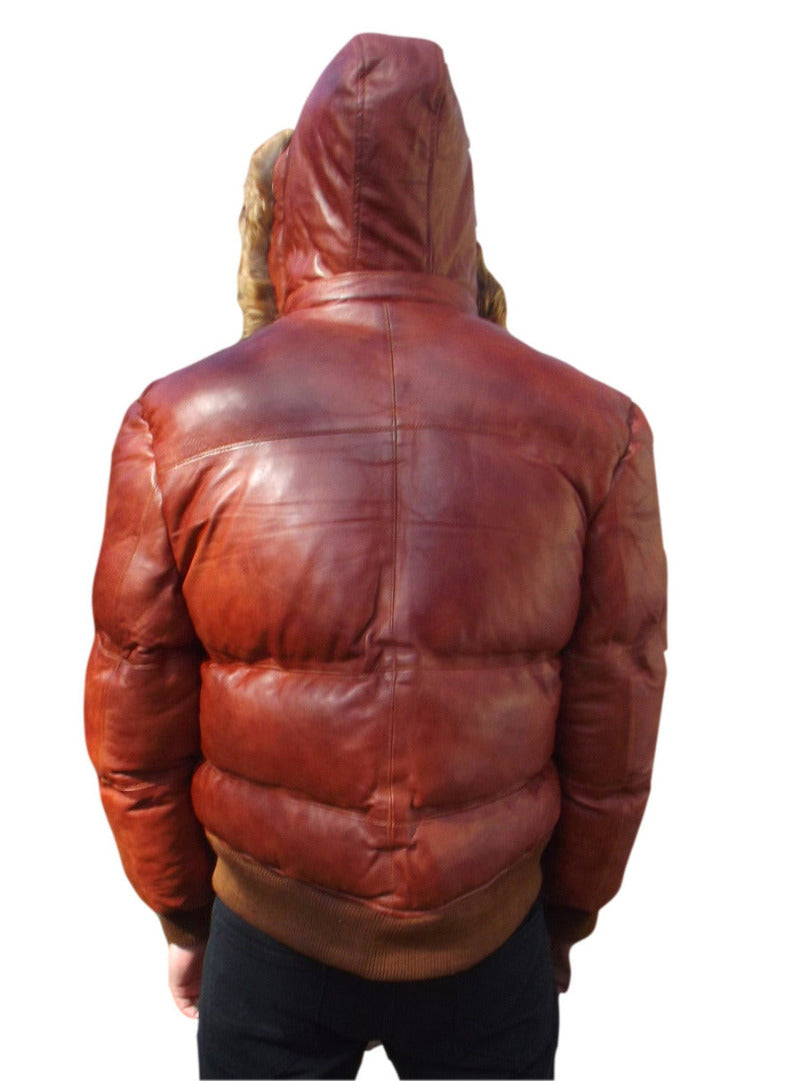 Unleash Your Style with our Classic Brown Puffer Leather Jacket